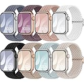8 Pack Braided Stretchy Solo Loop Compatible with Apple Watch Bands for Women 40mm 38mm 41mm 44mm 46mm 45mm 42mm 49mm Men, Adjustable Sport Elastic Strap for iWatch Series 11 10 9 8 7 6 5 4 3 SE Ultra