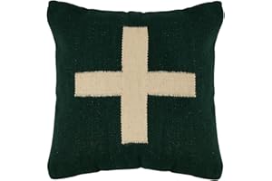 Creative Co-Op Swiss Cross Cotton Wool Throw Pillow, Green and Cream