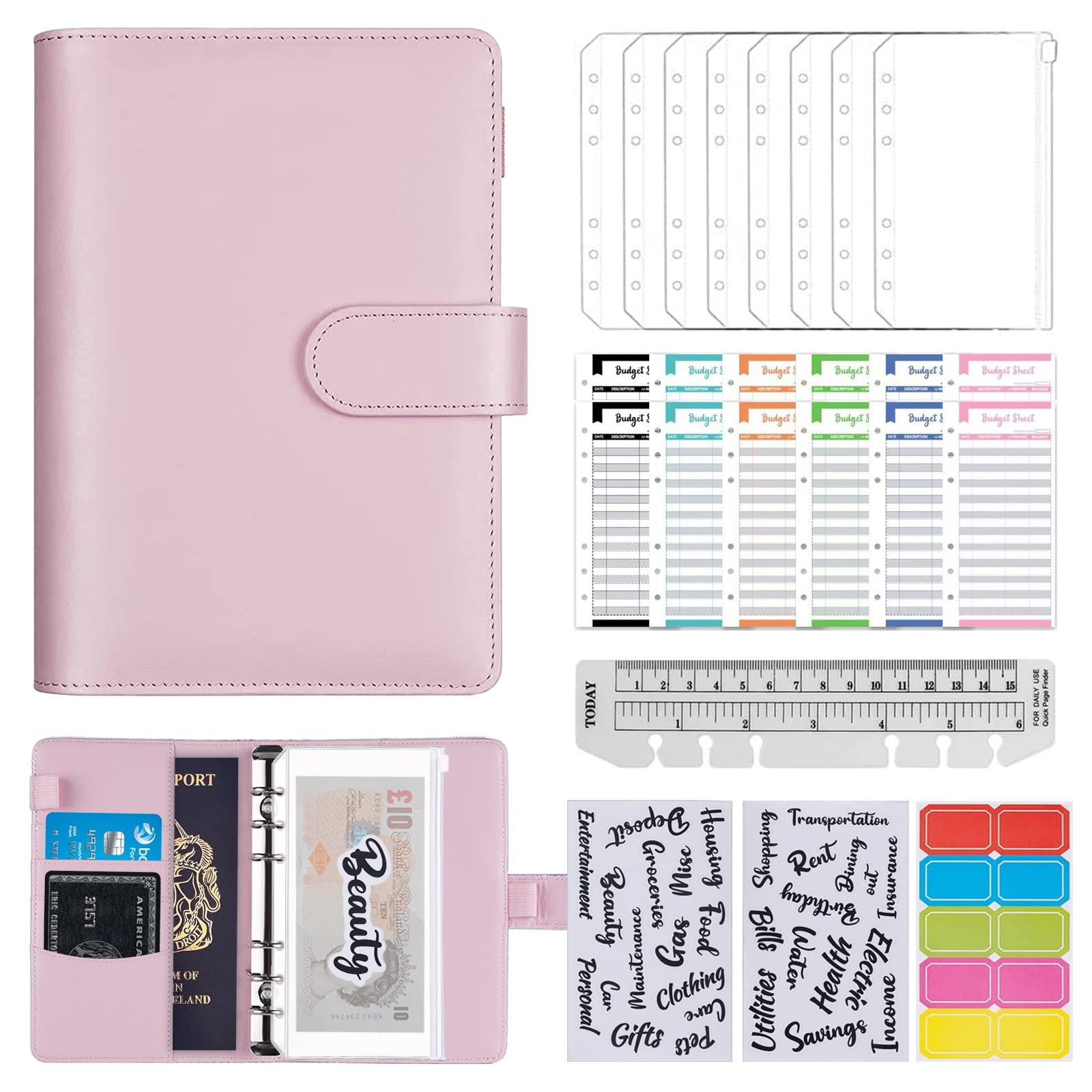 ChangWanna A6 Money Budget Ring Binder - Saving Wallet Organiser with Pockets, Cash Stuffing Planner Envelope, Folder for Saving, Pink, (CZY-PD-007) — image 1