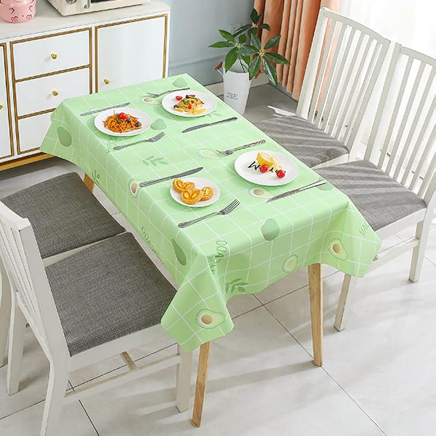 137*180cm Green Checkered PVC TableCloth Plaid Wipeable Tablecloth Rectangular ,Plastic Wipe Clean Tablecloth Stain Resistant,Waterproof,Oil-proof Gingham Table Cover for Outdoor Picnic,Party,Dinner — image 1