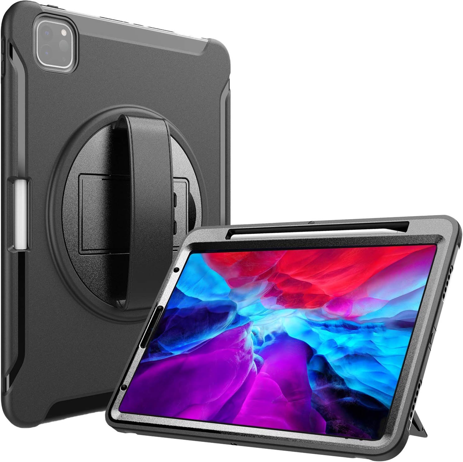 ProCase iPad Pro 12.9 Rugged Case 2020 & 2018 [Support Apple Pencil 2 Charging], Heavy Duty Shockproof Rotatable Kickstand Protective Cover for iPad Pro 12.9" 4th Gen 2020 / 3rd Gen 2018 -Black