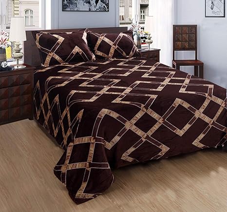 Laying Style Fleece Warm Double Bedsheet With 2 Pillow Covers For