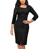 AISIZE Women's Retro 3/4 Sleeve Ruched Elegant Business Pencil Sheath Dress