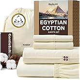 Bedsure 100% GIZA Egyptian Cotton Sheets - CEA Certified King Size Bed Set, Sateen Weave, Cool & Silky Soft, 16" Deep Pocket, 700 Thread Count Hotel Collection 100% Cotton Bedding Sheets (Ivory, King)