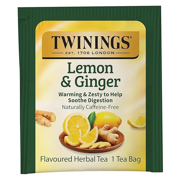 TWININGS OF LONDON LEMON & GINGER HERBAL TEA BAGS, 25 COUNT