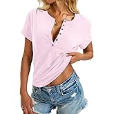 EasyGala Womens Cotton Deep V Neck Tops Low Cut Short Sleeve Henley Shirts Sexy Fitted Tees Summer Fashion Clothes 2025