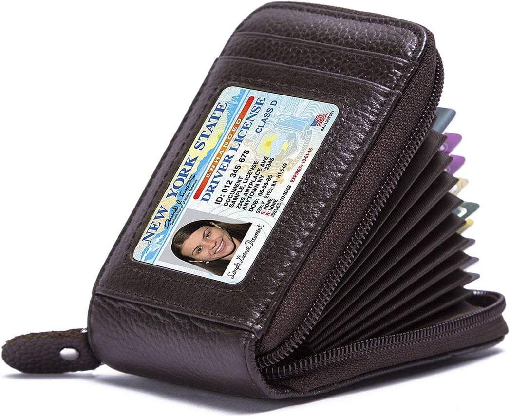 RFID Credit Card Holder - Leather Wallet Women Men RFID Blocking Card Holder Multifunctional Purse (Black1)