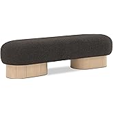 Meridian Furniture 22001Brown Robertson Collection Art Deco Bench with Luxurious Brown Boucle Fabric and Rich Natural Oak Finish, 60.5" W x 18" D x 16" H, Brown