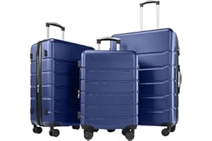 Sweetcrispy Luggage Spinner Wheels Lightweight Expandable Travel Hard Shell Suitcases with TSA Lock, Navy Blue, 3-PCS Set (20/24/28 inch)