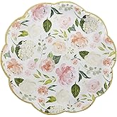 Kate Aspen Pink Floral 9 in. Decorative Premium Paper Plates (350 GSM weight -Set of 16) - Perfect for Bridal Showers and Weddings, White/Green/Gold/Pink (28591NA)