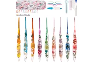 KHZSPP 9 Sizes Crochet Needles Kit,2.0mm-6.0mm Ergonomic Crochet Hooks Set for Beginners Floral Resin Grip with Knitting Need