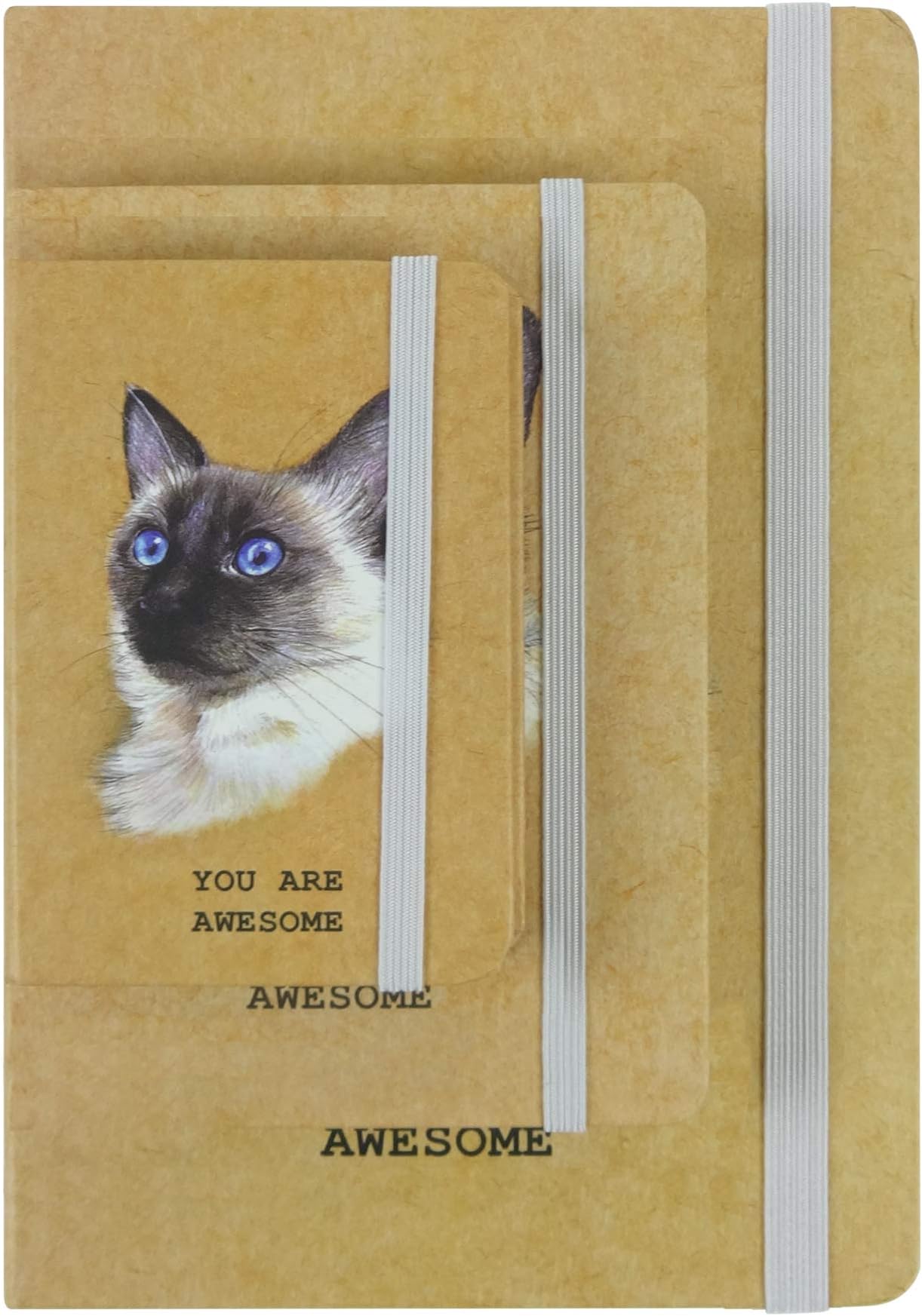 Bag of Small Things Diary Notebook Hard Cover Size A5, A6, A7, 80 GSM, 185 Ruled Pages Combo/Set of 3 - Cute Cat Black and White Brown