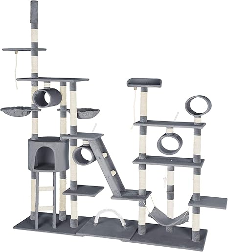 Tectake Arbre A Chat Xxl Griffoir Hauteur De Plafond 4 Tunnels 2 Cordes A Jouer Diverses Couleurs Au Choix Gris No Amazon Fr Animalerie