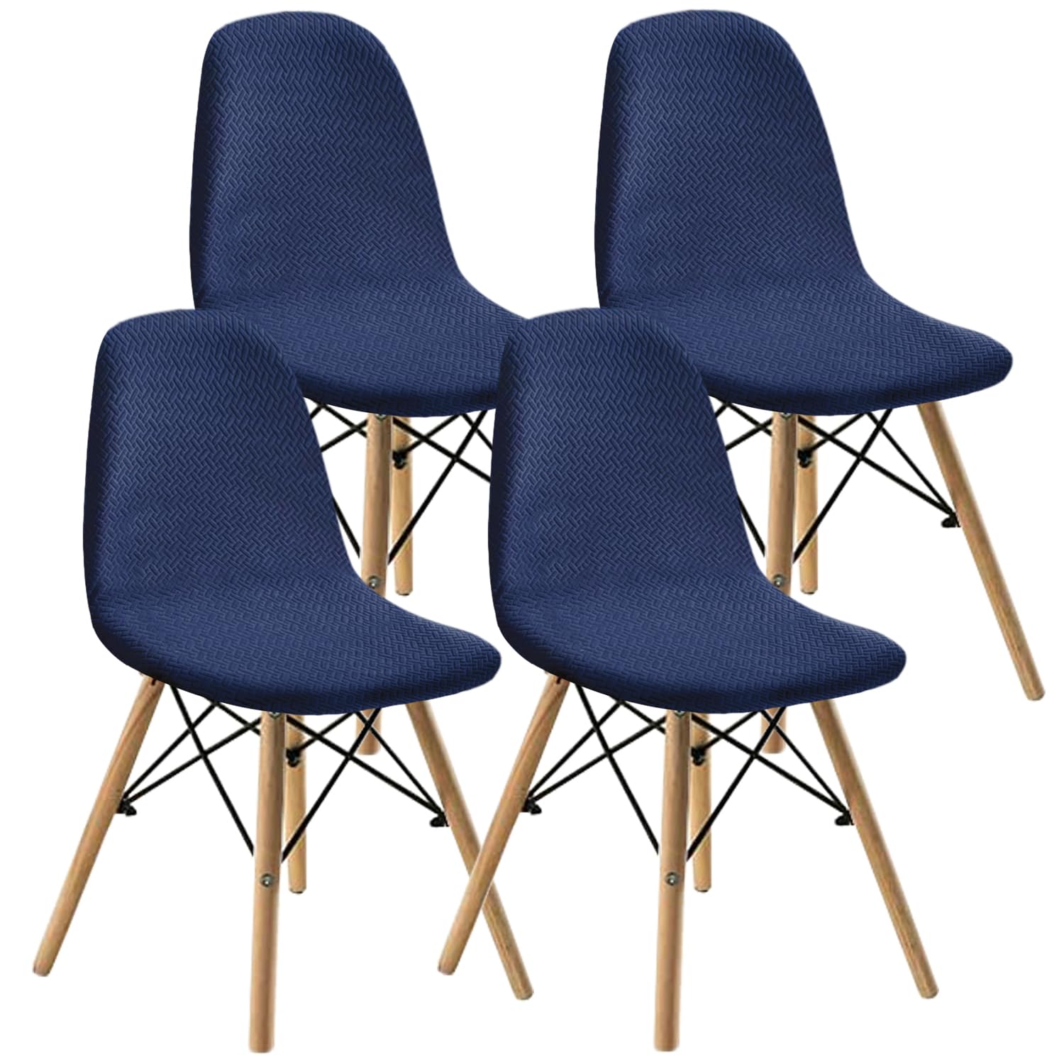 KELUINA Dining Chairs Covers Set of 2/4/6, Style Shell Mid Century Modern Chair Sipcover, Upholstered Accent Side Chair Covers (Navy, 4 PCS)
