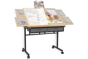 Jigsaw Puzzle Table 1500 Pieces with Drawers, Tilting Puzzle Table with 4+2 Sorting Trays, Wooden Puzzle Board with Wheels, C