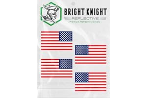 BRIGHT KNIGHT DECALS Bright Knight Reflective Flag Sticker, 2" x 1" Red/White/Blue American Flag Sticker Mirrored 2 Pair with Retro-Reflective Vinyl, Made in USA