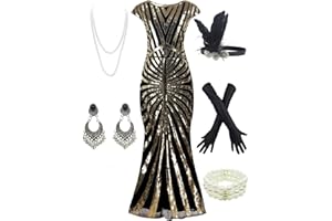 LETTER LOVE Women 1920S Gatsby Sequin Mermaid Formal Evening Dress with 20s Accessories Costume