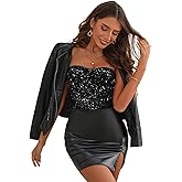 SOLY HUX Women's Sequin Sparkly Bandeau Tube Tops Strapless Fitted Party Cocktail Crop Top Clubwear
