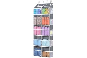 Univivi Over Door Hanging Yarn Storage Organizer, 5 Tiers Hanging Yarn Knitting Organizer with 10 Mesh Side Pockets for Crochet Accessories, Knitting Needles and Yarn Balls