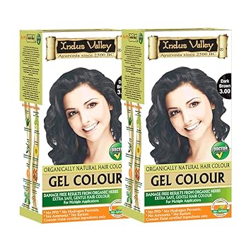Indus valley gel colour (No harmful ingredients,contain natural herbs like aloevera, jojoba oil, fenugreek) Dark brown-3.0 Hair color Pack of 2