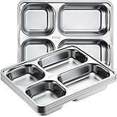 Foaincore 8 Pack 304 Stainless Steel Divided Plates Rectangular Portion Control Plates with Compartments Unbreakable Metal Food Tray for Lunch, Dinner, Camping, Heavy Gauge (4 Compartment)