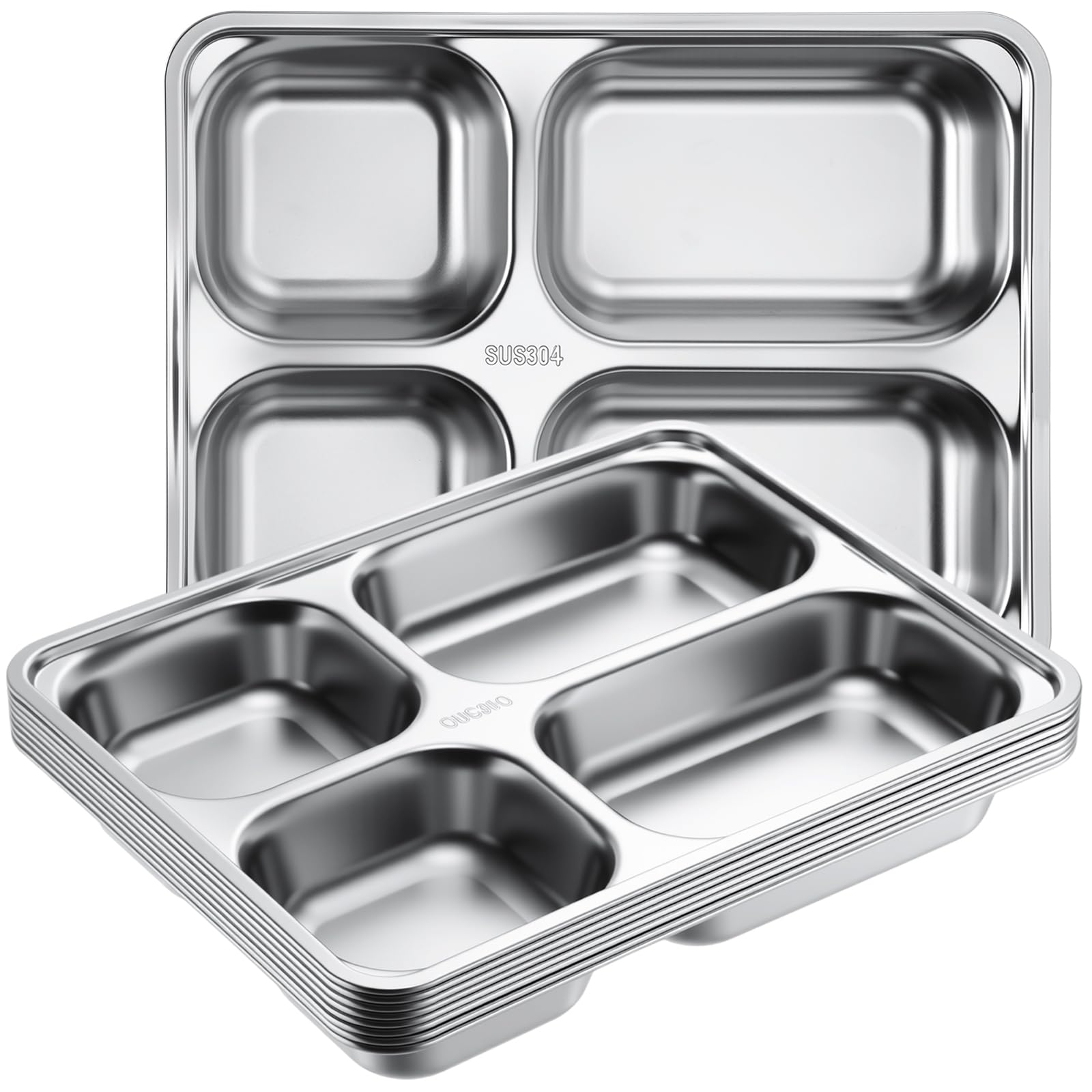 Photo 1 of Foaincore 8 Pack 304 Stainless Steel Divided Plates Rectangular Portion Control Plates with Compartments Unbreakable Metal Food Tray for Lunch, Dinner, Camping, Heavy Gauge (4 Compartment)