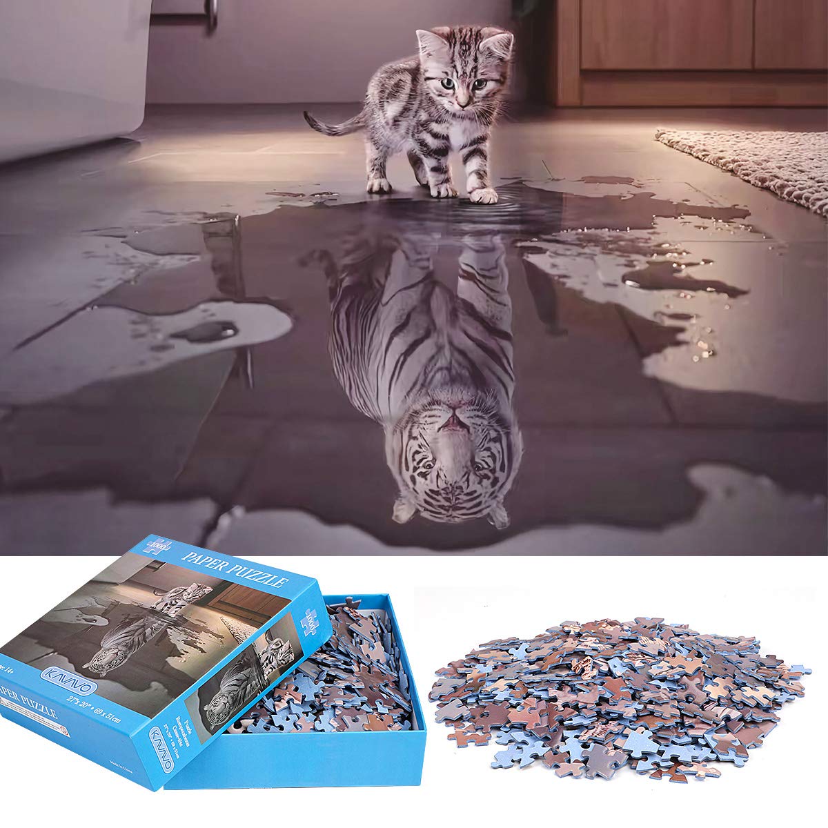 1000 Piece Jigsaw Puzzle for Adults,Premium Recyclable Materials and High Definition Printing,Family play,Team building,Present & Gift for Lovers or Friends(Little Kitty and Big Tiger)