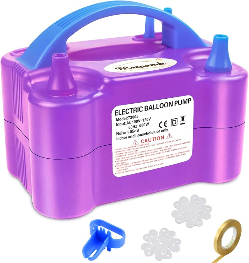 FLSEPAMB Electric Balloon Pump Dual Nozzle 2 Modes Portable Purple Accessories