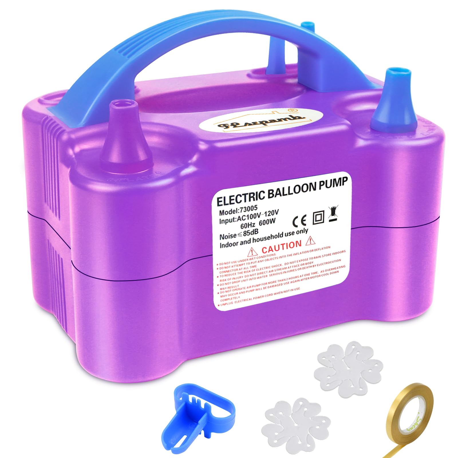 FLSEPAMB Electric Balloon Pump, Portable Dual Nozzle Balloon Inflator Pump with 2 Modes, Purple Balloons Machine with 6 Accessories for Party, Birthday, Wedding Decoration