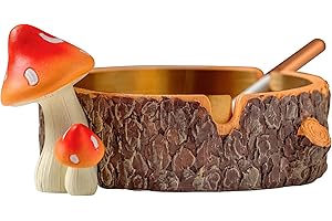 Cute Mushroom Ashtray with Stainless Steel Tray for Cigarette, Natural Resin Ash Tray for Indoor or Outdoor use, Ash Holder f