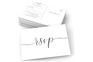 321Done RSVP Postcards (Set of 50) Small White, 3.5" x 5" - Blank with Mailing Side, Response Cards for Wedding, Bridal Shower, Baby Shower - Made in USA, Elegant Script White