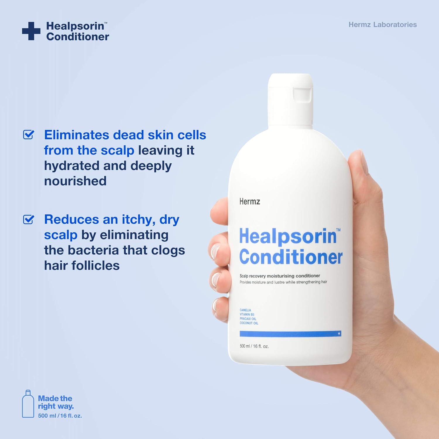 Healpsorin Healthy Hair Psoriasis Conditioner for Dry Scalp - Camellia Oil, Arginine, Coconut Oil & Vitamin B5 - Relieves Dandruff & Seborrheic Dermatitis Symptoms for Shiny, Flake-Free Hair - Image 3
