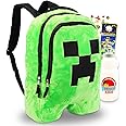 Minecraft Plush Backpack for Boys - Bundle with 18" Creeper Backpack Plush Plus Stickers, Water Bottle, More School Bag for Boys 4-7