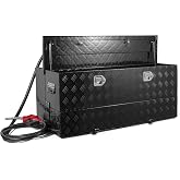 60 Gallon Aluminum Fuel Transfer Tank Tool Box Combo with 12 GPM Pump, L-Shape Fuel Tank for Gasoline Diesel, Black