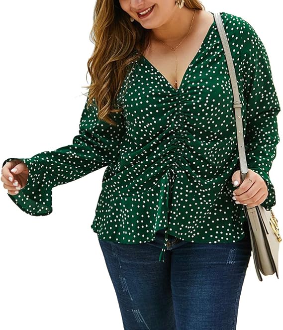 Amazon Co Jp トップス レディース ブラウス 優雅 Vネック 長袖 ドローストリング ドット 印刷する 余暇 トップス プラスサイズ 服 ファッション小物 Amazon Co Jp トップス レディース ブラウス 優雅 Vネック 長袖 ドローストリング ドット 印刷する 余暇 トップス プラスサイズ 服 ファッション小物