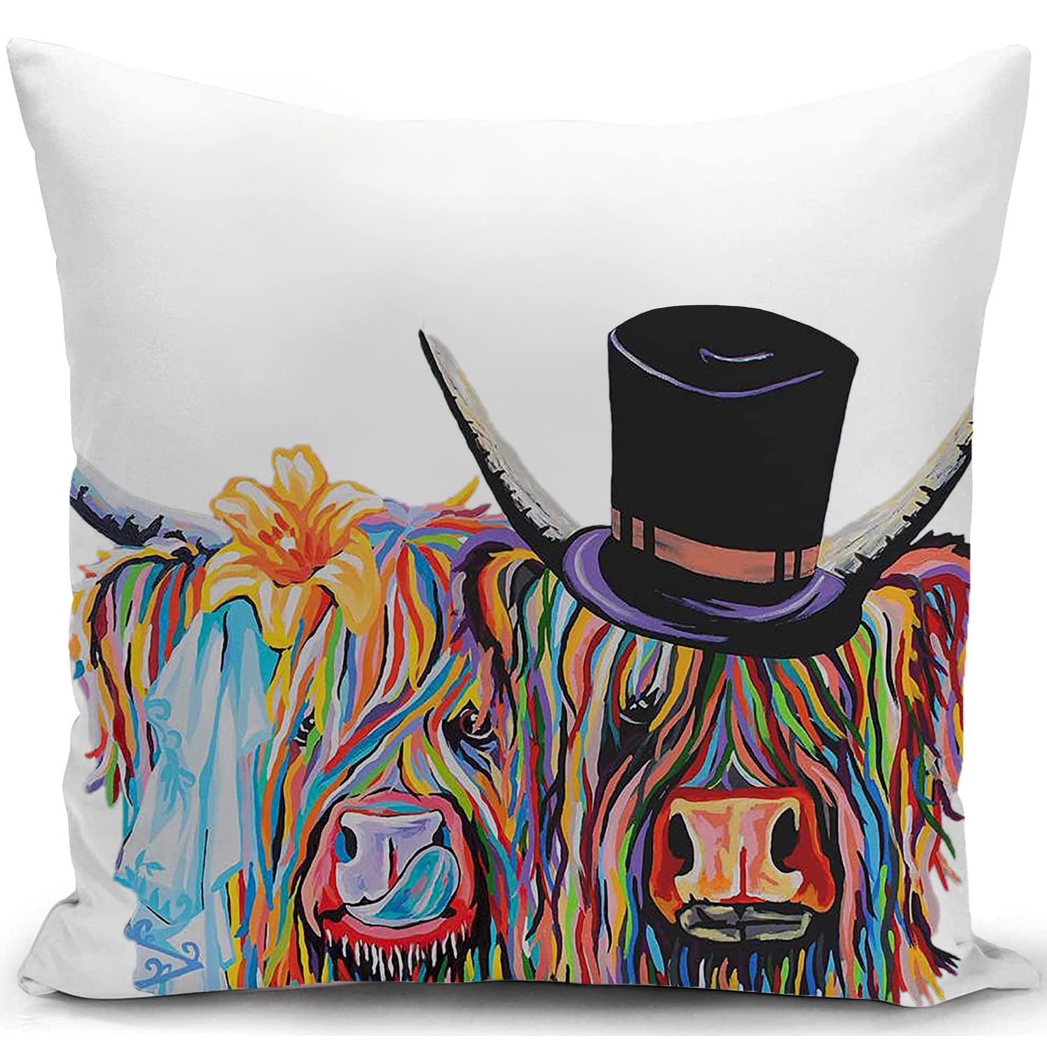 KUNQIAN Cushion Cover Highland Cow Wedding Gifts Decorations Cowboy Couple Throw Pillow Case Decor for Home Bedroom Couch Bed Sofa Party Valentine's Day Lovers 18"x18" — image 1
