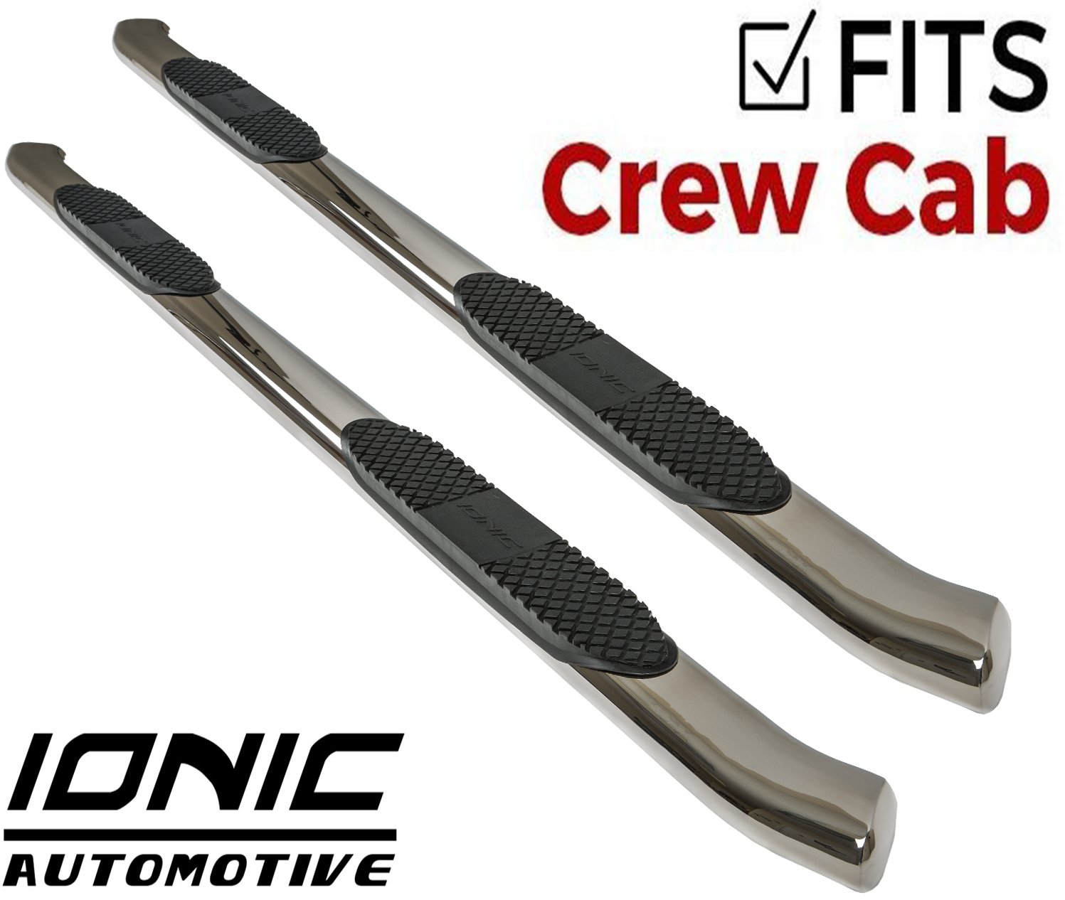 Ionic 5" Stainless Steel Curved Nerf Bars (fits) 2001-2013 Chevy Silverado GMC Sierra Crew Cab Only Body Mount Truck Side Steps (402229P)