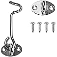 Kare & Kind 1x Hook and Eye Latch (4-inch) - with Mounting Screws - Heavy Duty Locks for Door, Gates, Barns, Bathrooms, Cabins - Powder Coated Anti-Rust Material - for Security and Privacy - (Silver)