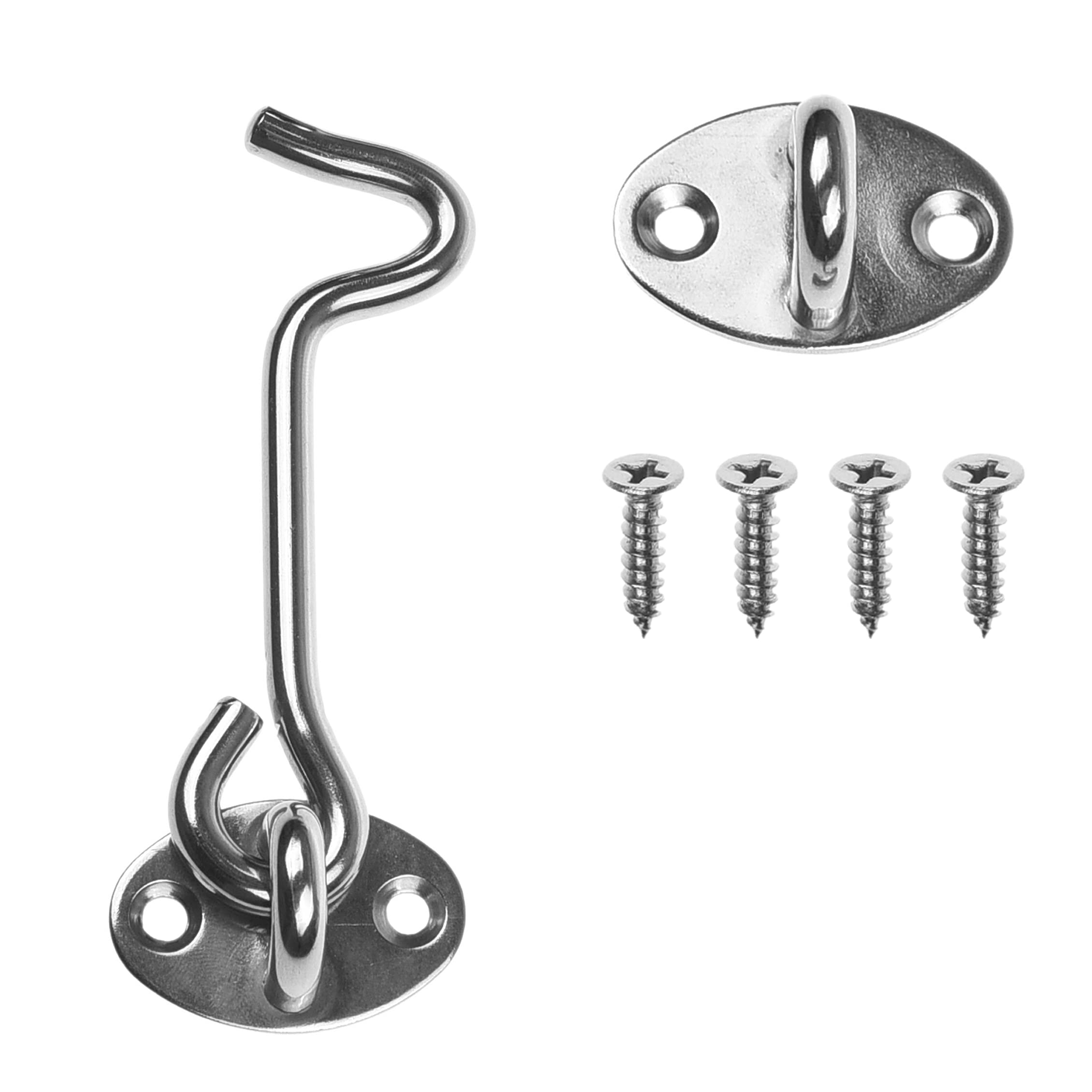 Kare & Kind 1x Hook and Eye Latch (4-inch) - with Mounting Screws - Heavy Duty Locks for Door, Gates, Barns