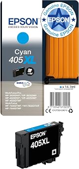 Epson 405XL Cyan Suitcase High Yield Genuine DURABrite Ultra Ink