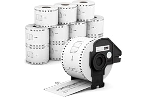 12 Rolls 2.4" x 100 Feet Continuous Paper Labels Replacement for Brother DK-2205, Misofuki 2-3/7" x 100' Cut-to-Length Labels with 1 Reusable Cartridge Compatible with All Brother QL Labels Printers