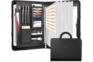 Leathario Portfolio Binder, Includes 5 Folder Index Dividers, 13 Inch Tablets Organizer with Handle, Vegan Leather A4 Padfolio, Multi-Pocket Notepad Business Planner Professional Document