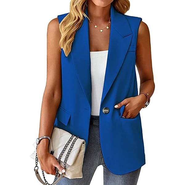 Women Sleeveless Blazer Lapel Lightweight Work Jackets Casual