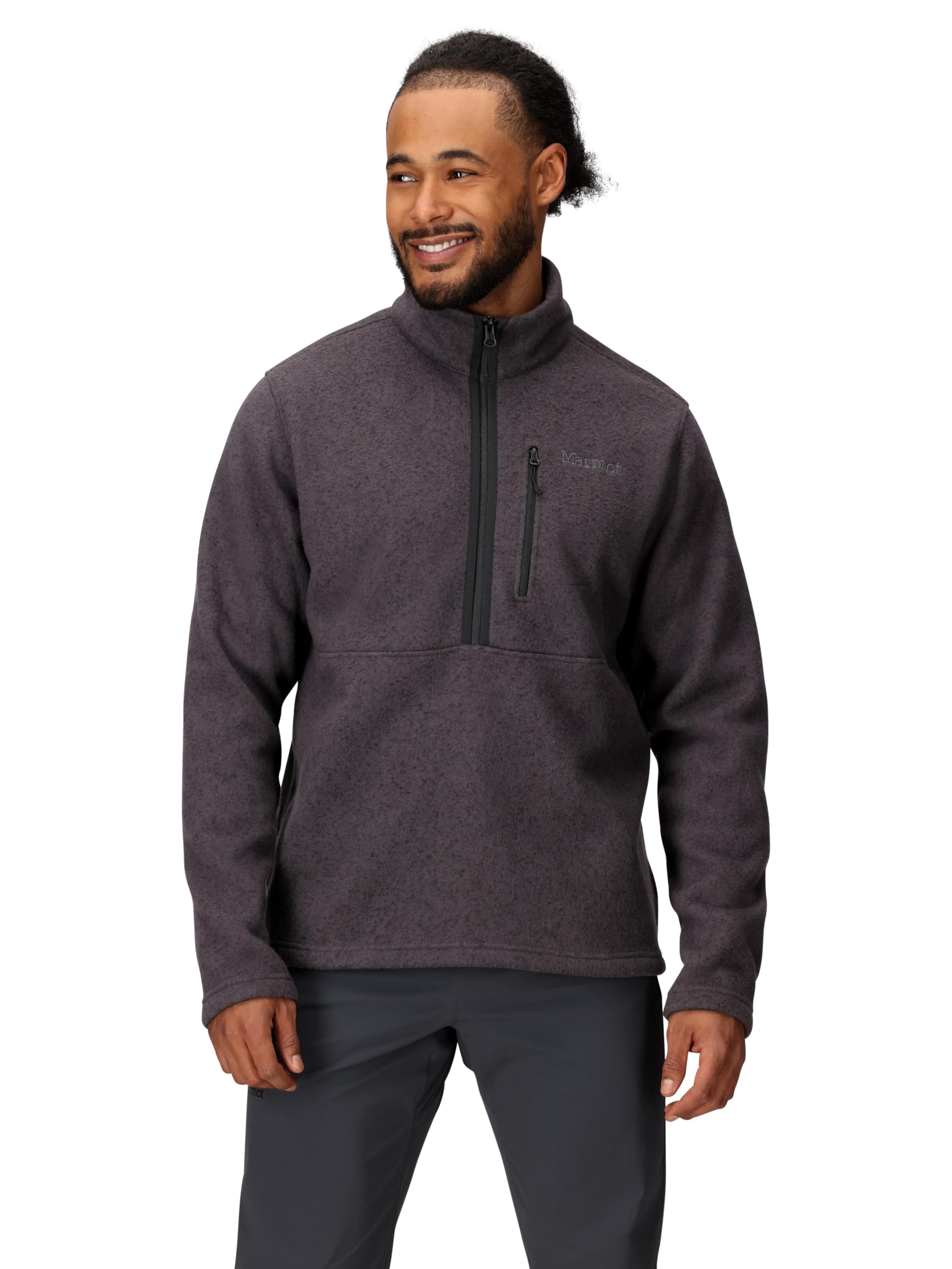 MARMOT Men’s Drop Line 1/2 Zip Sweater Knit Jacket, Black Heather, Large