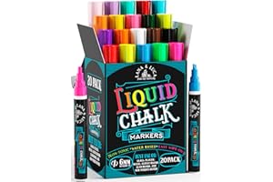 LANA & LUCA Liquid Chalk Markers for Blackboards - Bold Color Dry Erase Marker Pens - Chalk Markers for Chalkboards Signs, Windows, Blackboard, Glass - 6mm Reversible Tip (20 Pack)
