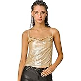 Allegra K Women's Halloween Metallic Glitter Spaghetti Strap Camisole Cowl Neck Sparkly Club Top
