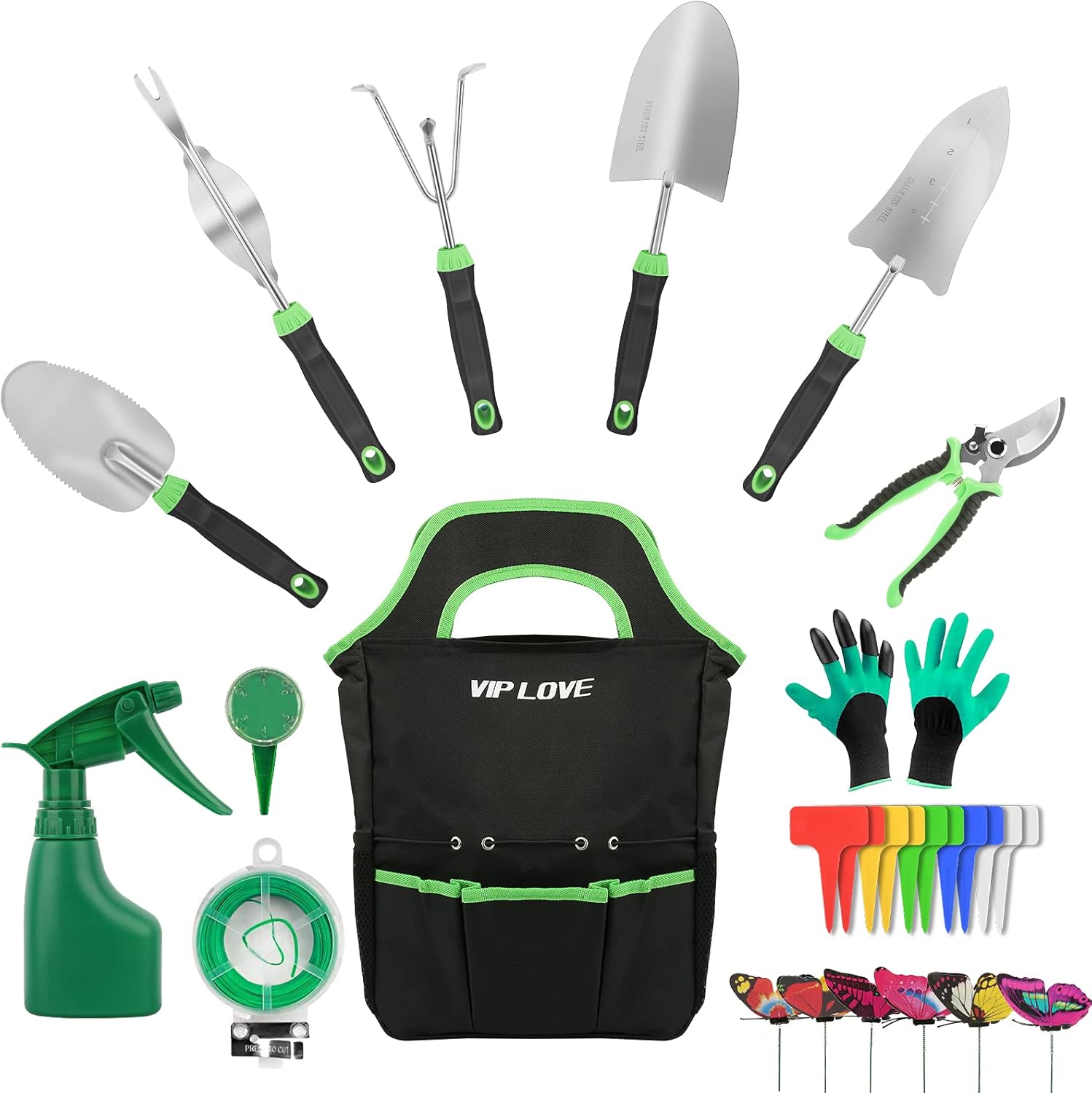 VIP LOVE 27PCS Garden Tool Set - Stainless Steel Heavy Duty Gardening Tool Kits with Non-Slip Ergonomic Handle Tools, Durable Storage Bag, Gifts for Gardening Lover