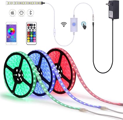 comboss tira de luces led rgb de 40 pies con control remoto y telefono inteligente a prueba de agua control de aplicaciones cambio de color luz de