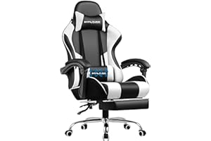 GTPLAYER Gaming Chair, Computer Chair with Footrest and Lumbar Support, Height Adjustable Game Chair with 360°-Swivel Seat and Headrest and for Office or Gaming (Snow White)