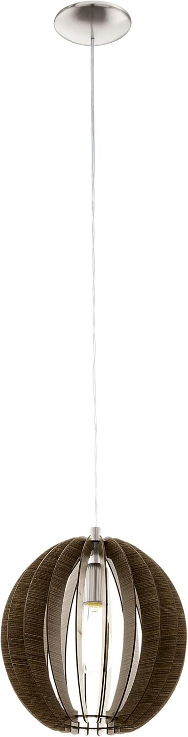 EGLO Cossano Pendant Light 1 Bulb Vintage Modern Pendant Light Made of Steel and Wood in Nickel Matt Dark Brown Dining Table Lamp Living Room Lamp Hanging with E27 Socket Diameter 30 cm - Image 3